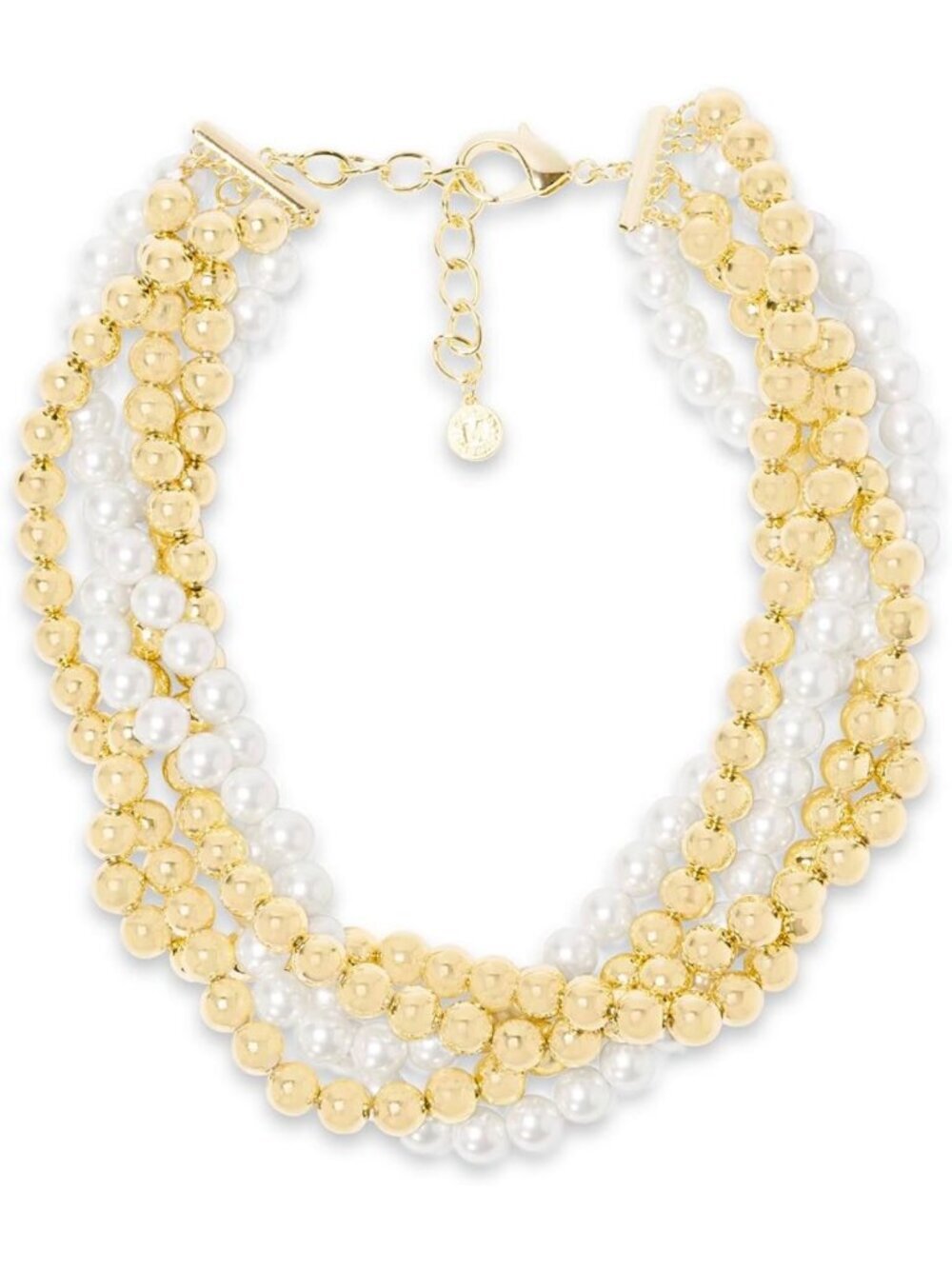 Elegant Five Strand Pearl & Gold Ball Twisted Necklace for Women - Stylish